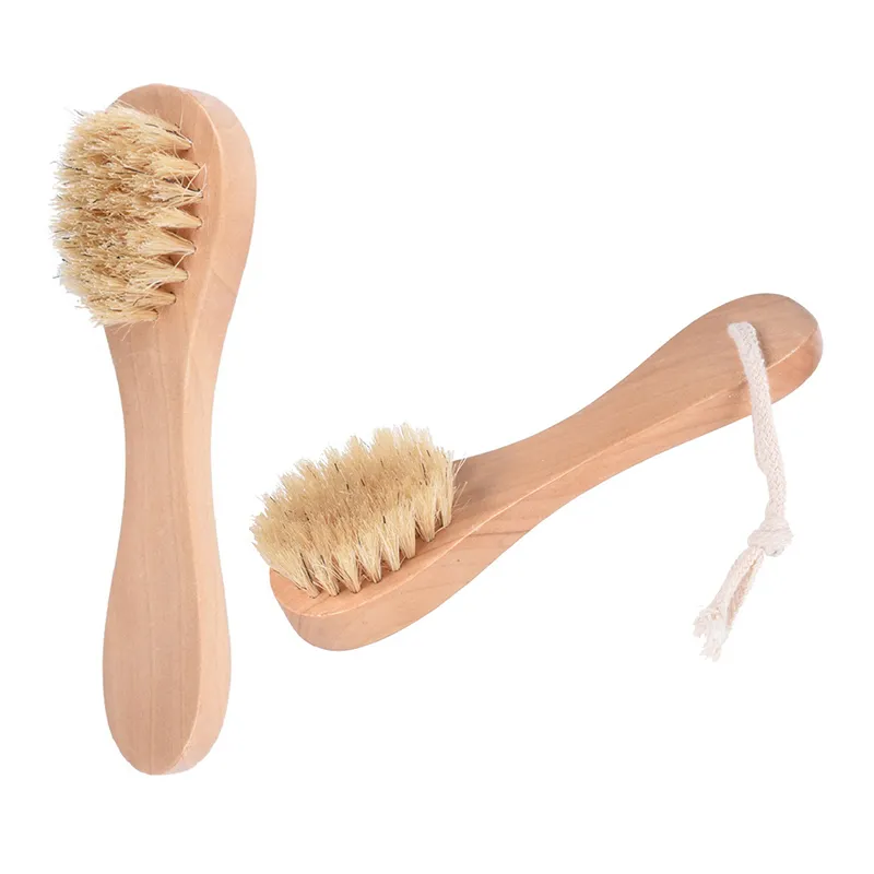 Brosse faciale en bois en poils de sanglier naturels, pour bain de peau sèche, Spa, pour enlever le maquillage, épurateur d'ongles