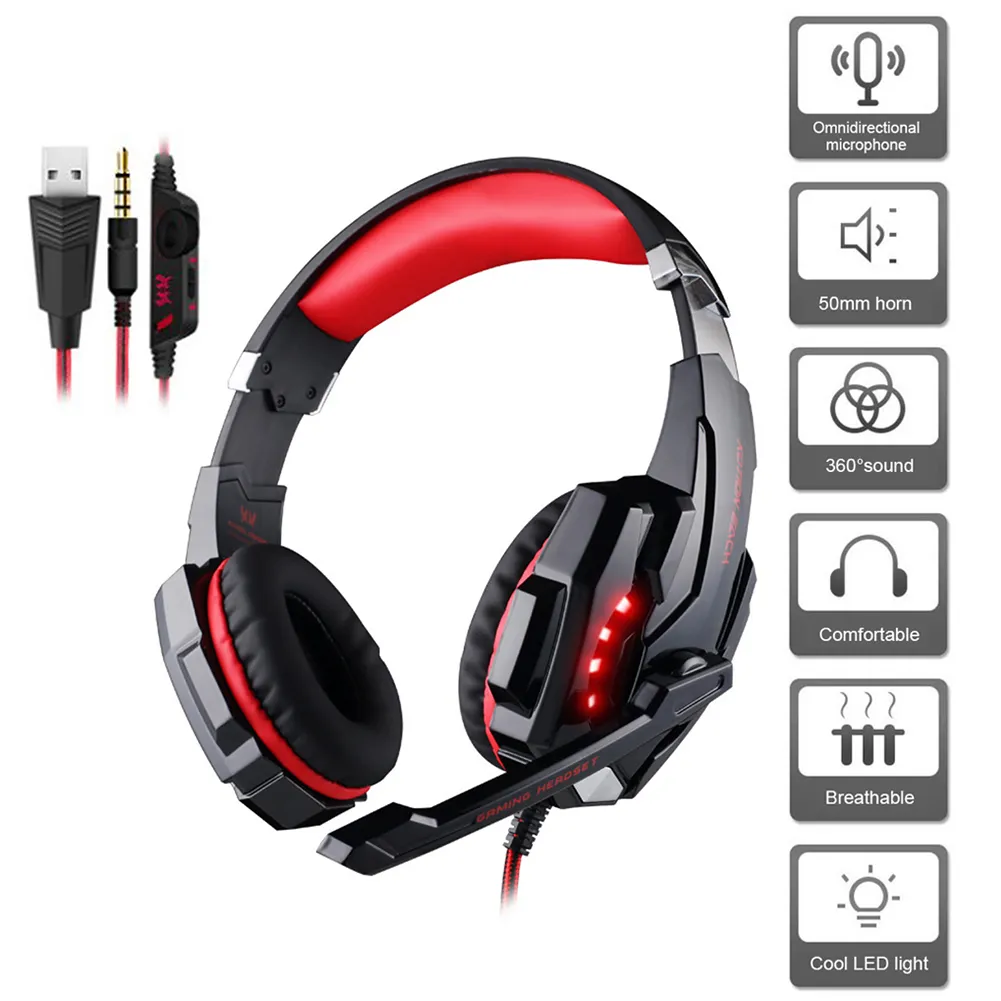Gaming Headset Headphone med 7.1 Surround Sound Stereo, PS4 Earphone Buller Avbrytande MIC LED-ljus, kompatibel PC-kontroller (Adapter behövs)