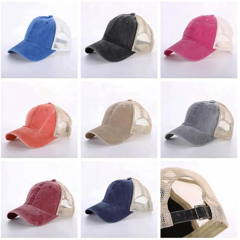 8 colori parasole cappello a coda di cavallo uomo donna cappelli da baseball lavati sport all'aria aperta protezione solare regolabile protezioni in rete T9I001300