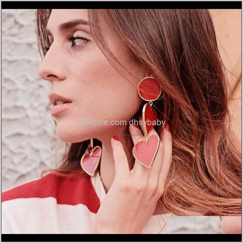 new design red heart long dangles for women girl lady vintage fashion statement earring gold earring trendy jewelry