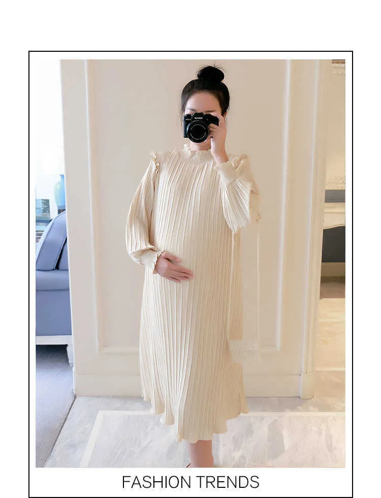 New Spring Maternity Dresses Fashion Chiffon Pleated Long Pregnancy Dress 2020 Casual Loose Maternity Clothes For Pregnant Women (6)