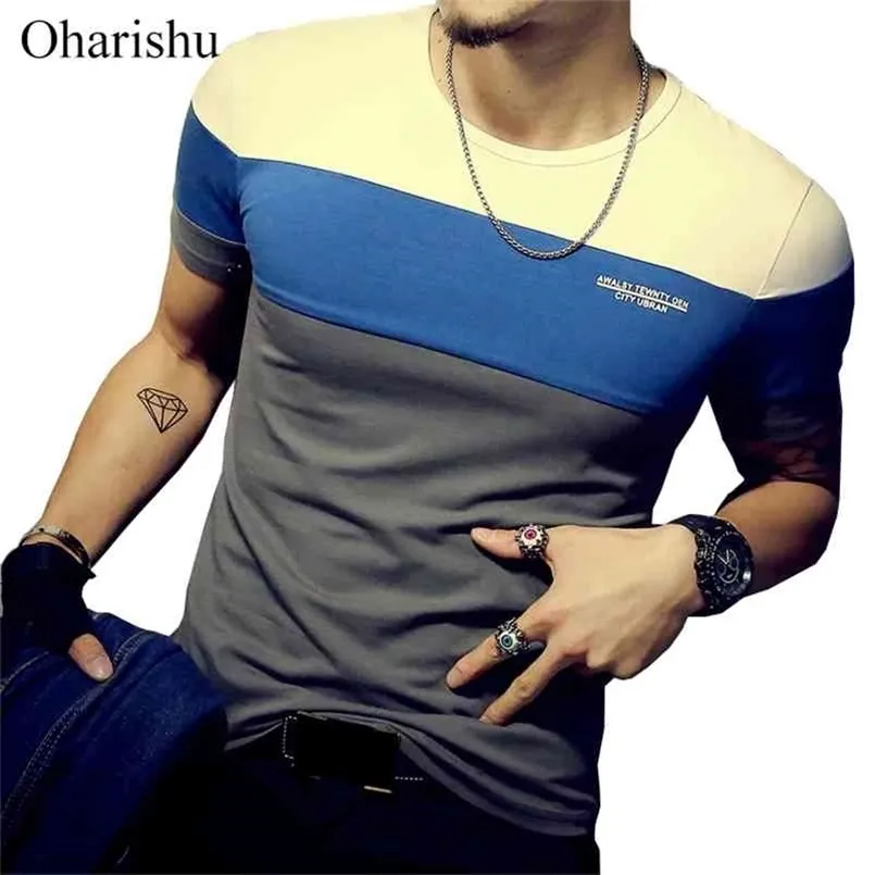 Summer Men's T Shirt Casual Patchwork Short Sleeve Mens Clothing rend Fashion Slim Fit Hip-Hop op ees Plus M-5XL 210716