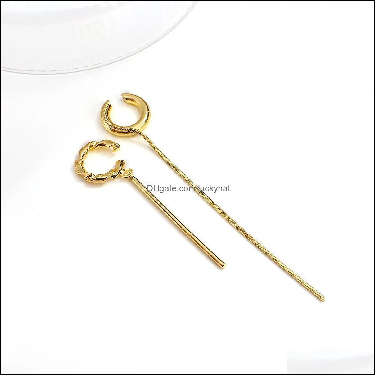 INS Simple Double Line Tassel No Piercing Ear Cuff Earring Accessories Punk Gold Color Jewelry Clip Earrings for Women