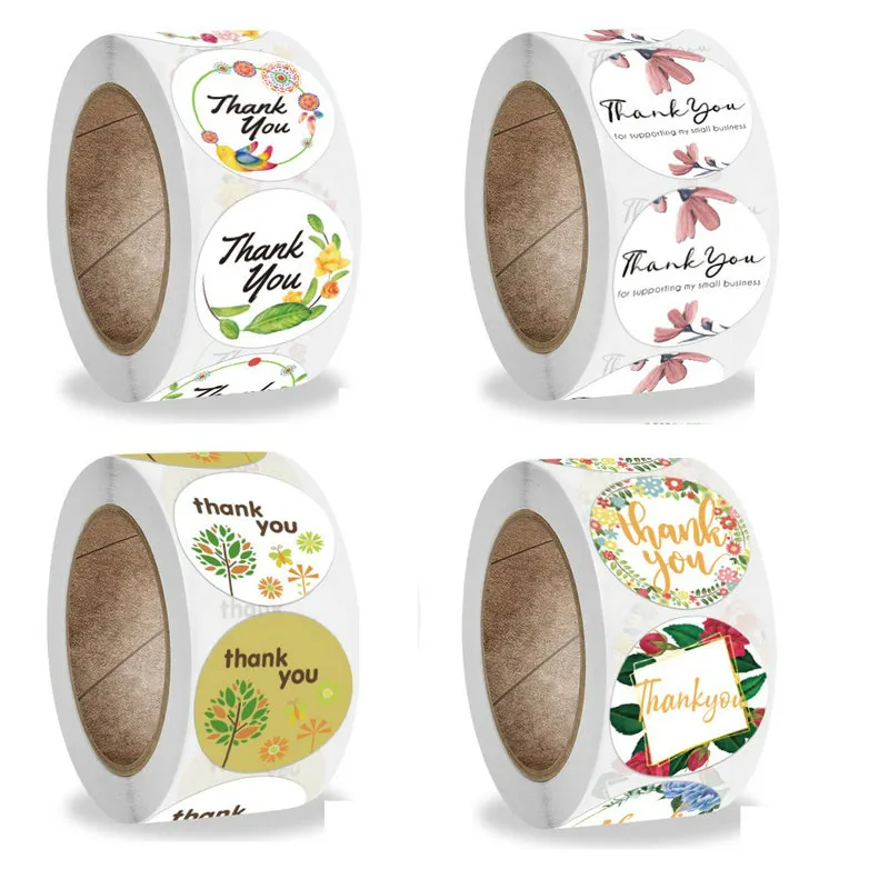 1 inch 2.5cm Round Colorful Adhesive Stickers Thank You Flower Crafts Decorative Envelope Seal 500pcs Roll Sticker Label