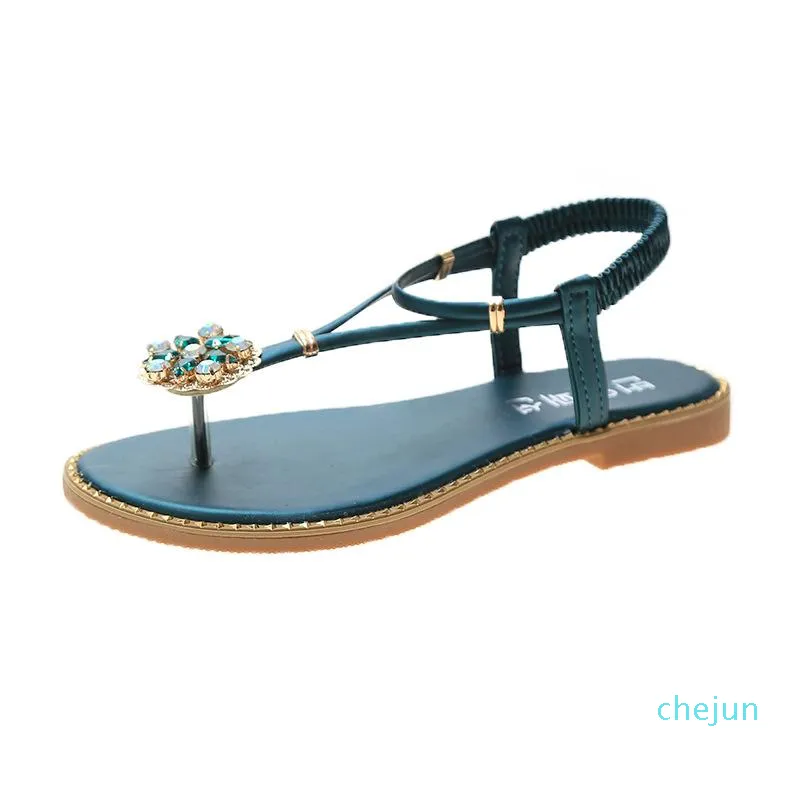 Designer-Kvinnor Platta Sandaler Glitter Slides Flip Flops Rhinestone Svart Grön Retro Sandel