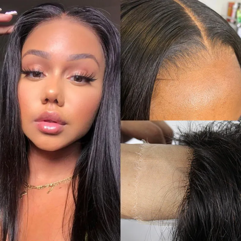 5x5 HD Lace Closure Wigs Partihandel Brasilianska Virgin Human Hair Wig Straight Pre Plucked Baby