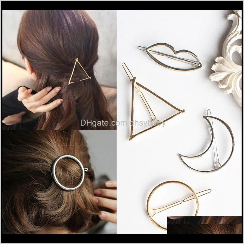 Clips & Barrettes Drop Delivery 2021 Promotion Trendy Vintage Circle Lip Moon Triangle Hair Pin Clip Hairpin Pretty Womens Girls Metal Jewelr