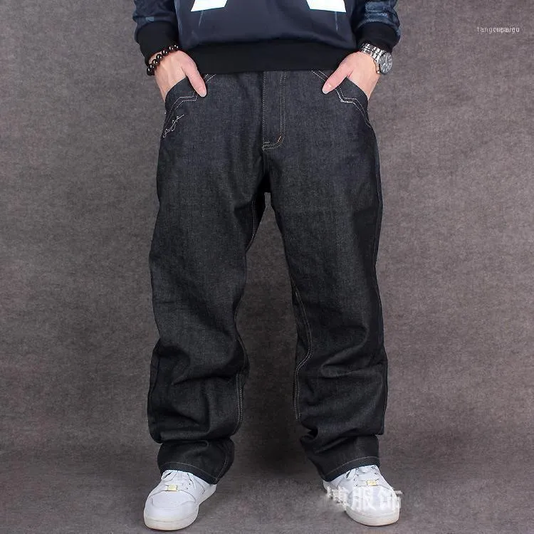 Men's Jeans Wholesale- Fashion Embroidery Skateboarder Mens Baggy Hip Hop Wide Leg Denim Pants Men Plus Size 42 441