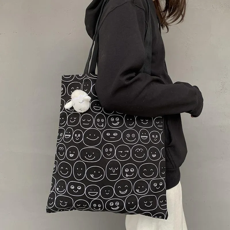 Bolsas de lona sacos de noite para mulher mulheres de algodão pano ombro coreano harajuku japonês desenho animado bolsas de compras reutilizáveis