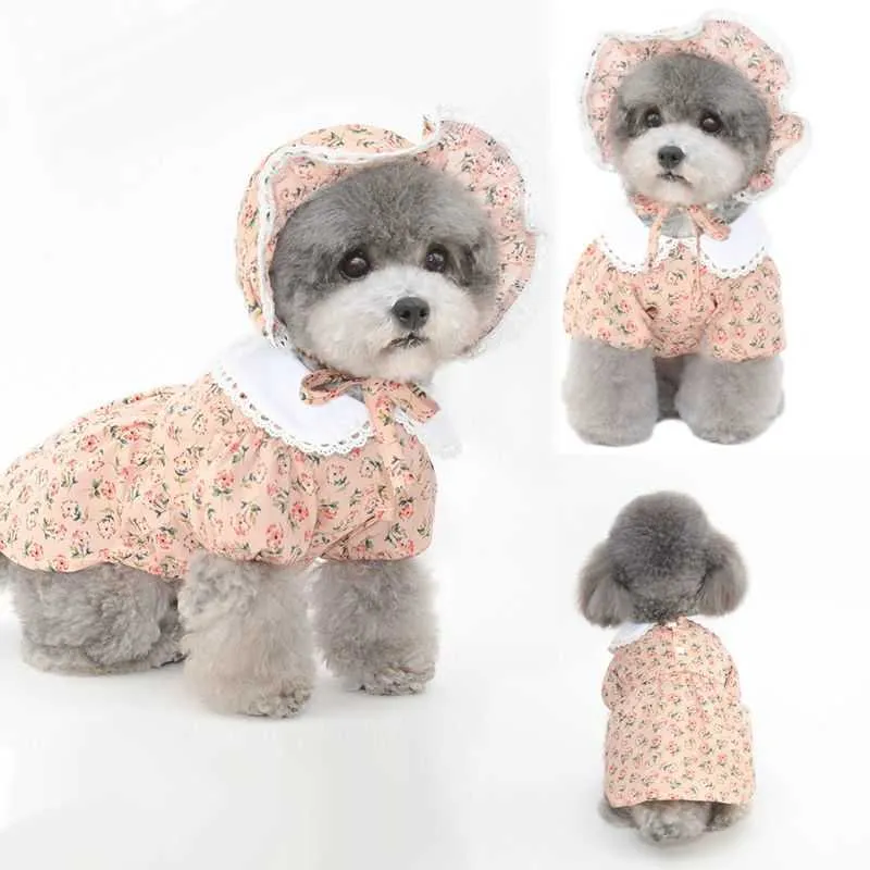 Nette Katze Welpen Kleines Kleid Sommer Haustier Kleider Rock Yorkshire Pudel Bichon Pommerschen Shih Tzu Hund Kostüm Hut Kappe Dropship