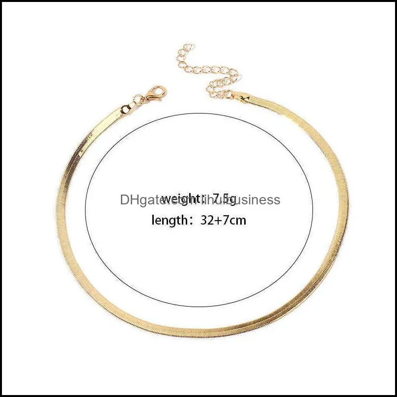 2021 Gold/Silver Plated Adjustable 5MM Flat Snake Chain Herringbone Choker Necklace Simple Dainty Jewelry for Women 15