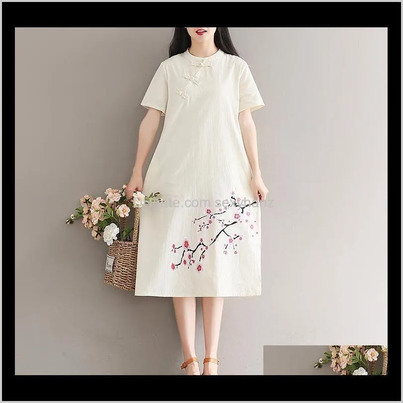 2018 summer lake blue chinese traditional dress women satin qipao blossom flower embroidery dress qipao