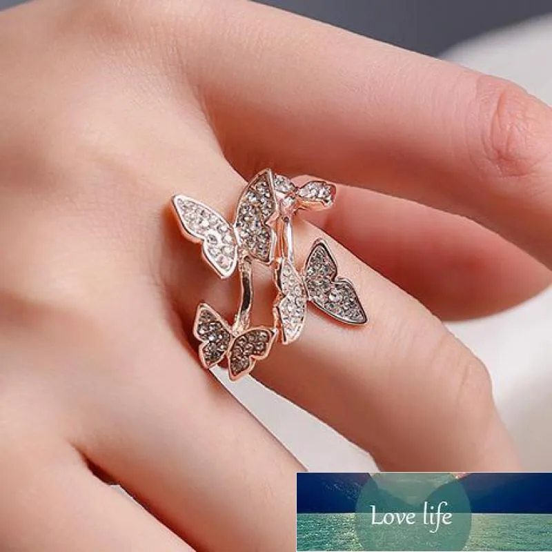 Crystal Butterfly Pierścień Pierścień Palec Resizable Pierścionki Dla Kobiet Biżuteria Gold Rose Gold Silver Color Pierścień Biżuteria Anel Anillos Cena fabryczna Ekspert Quality