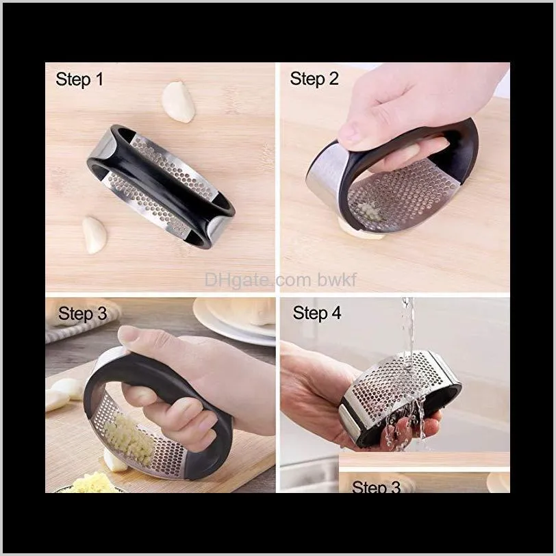 garlic press rocker stainless steel ginger crusher kitchen tool garlic peeler brush garlic tool set lxj095