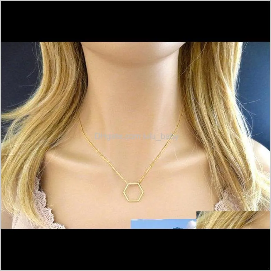 hfarich geometric hexagon necklace for women simple minimalist plain long chain jewelry necklace dropshipping wholesale gifts