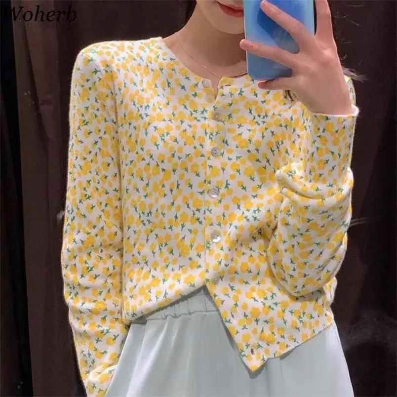 O-Cou Printemps Été Sunproof Outwear Casual Imprimer Kawaii Tricoté Tops Cardigans Coréen Femmes Mode Chandails Manteau 210519