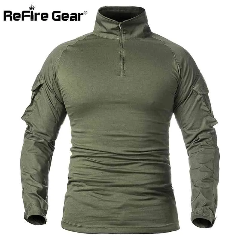 ReFire Gear Hommes Armée Tactique T-shirt SWAT Soldats Militaire Combat T-Shirt À Manches Longues Camouflage Chemises Paintball T-shirts 5XL 210726