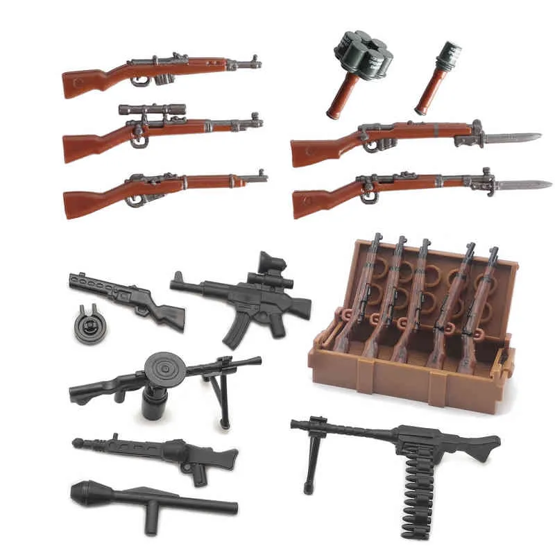 WW2 총 KAR98K PPSH41 MP40 소총 DIY 무기 군사 군인 그림 Playmobil 모델 빌딩 블록 벽돌 어린이 아이 선물 장난감 Y1130