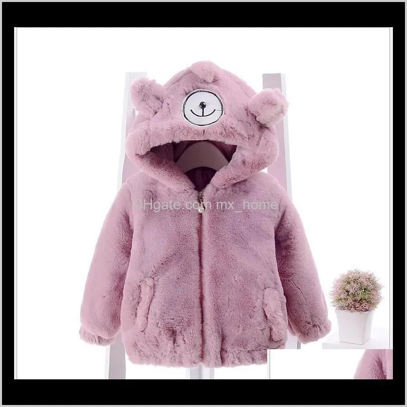 2017 new arrivals winter baby cartoon wool coats cute boys girls zipper hooded outwear kids thicken warm coat 4 colors 4pcs/lot