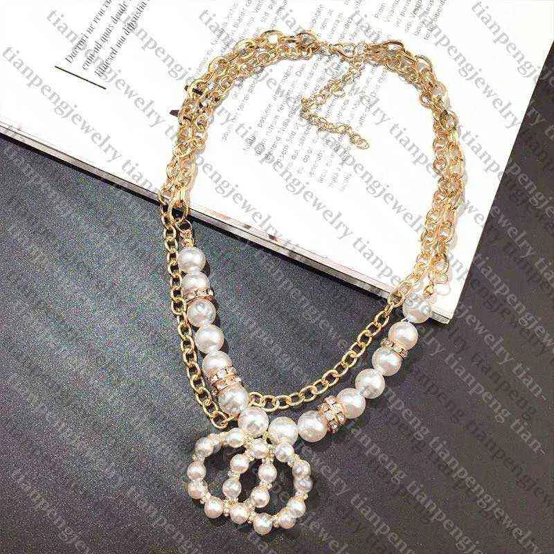 Designer Necklace C Letter women Pendant Necklace Designer Jewelry Crystal Diamond Pearl Gold Necklaces Best Quality H1115