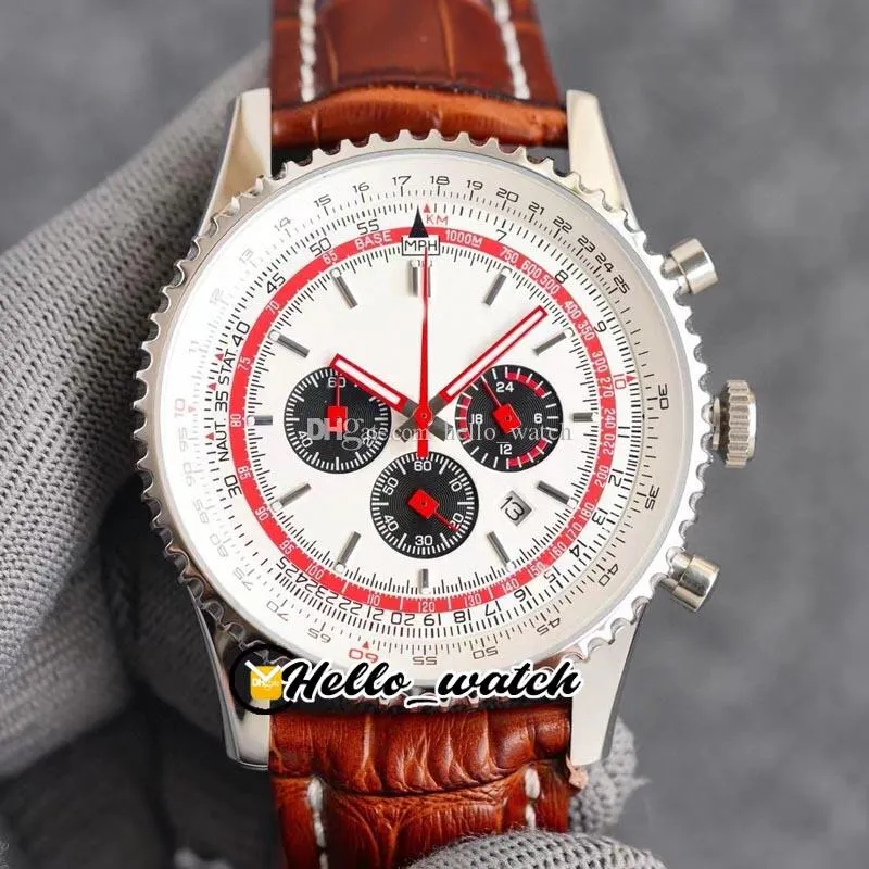 43mm B1 TWA Special Edition Horloges AB01211B1B1X2 AB01211 Quartz Chronograph Mens Horloge Rode Innerlijke White Dial Lederen Band Hello_Watch A100 (1)