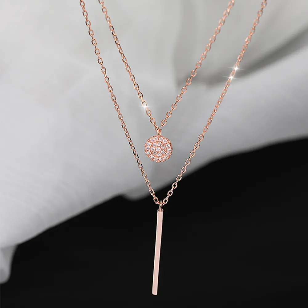 Mode acier inoxydable Double couche collier rond brillant plein Zircon Long pendentif colliers cadeau pour fille beaux accessoires