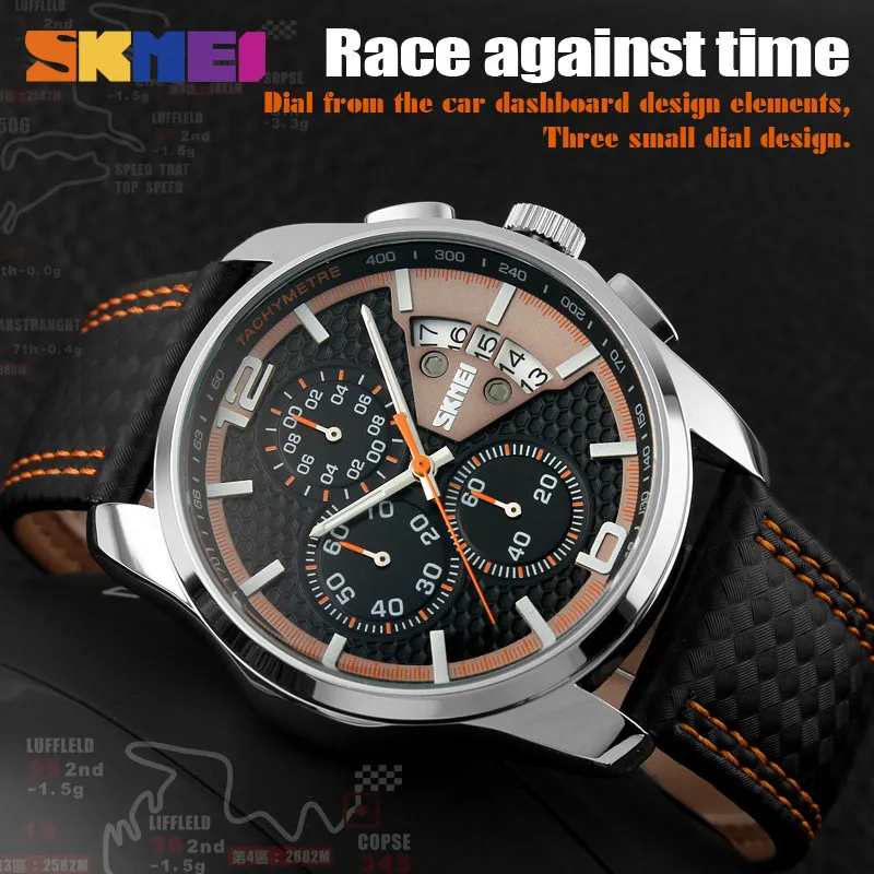 Skmei Luxury Leather Strap Mens Sport Watch Waterproof Quartz