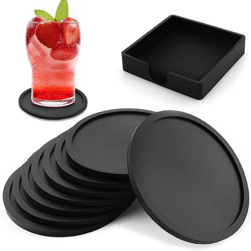 Mats Pads 8 st Coasters Silicone Desktop Cup Icke-slipbord med bassidan omgivande design 10cm värmeisolering Kaffe