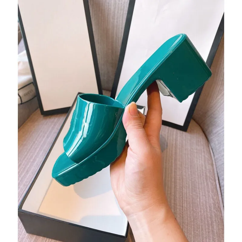 2021 jelly high-heeled women`s Slippers shoes beautiful material, frosted, mutual integration, color selection, can be sexy and cute, medium hee