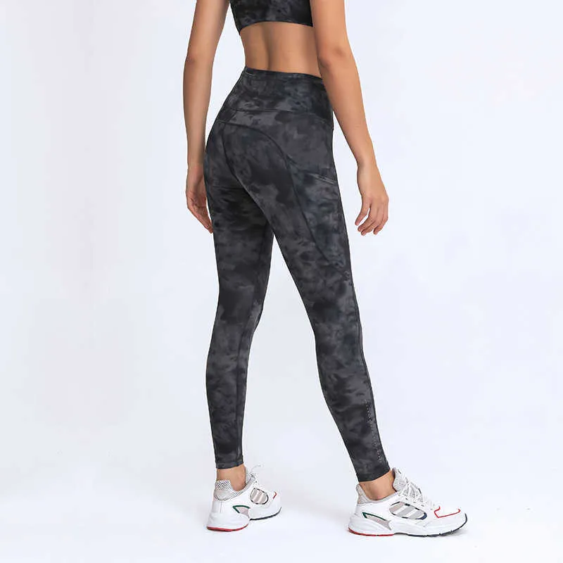 L-128 Women Spandex yoga pants with pockets High Quality Sports Gym Wear Leggings Elastic Fitness Lady Overall Tights Trousers253a