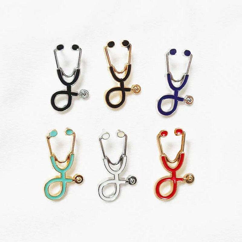 Doktorlar hemşireler Altın Şerit Mini Stetoskop Broşlar Pins Ceketler Ceket Yaka Pin Çanta Düğme Yaka Rozetleri Hediyeler Tıbbi Takı H1018