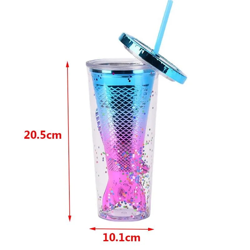 4 Styles Gradient Sequined Water Mug Mermaid Plating Cup Plastic Straw Cups Children Milk Mugs Christmas Gifts