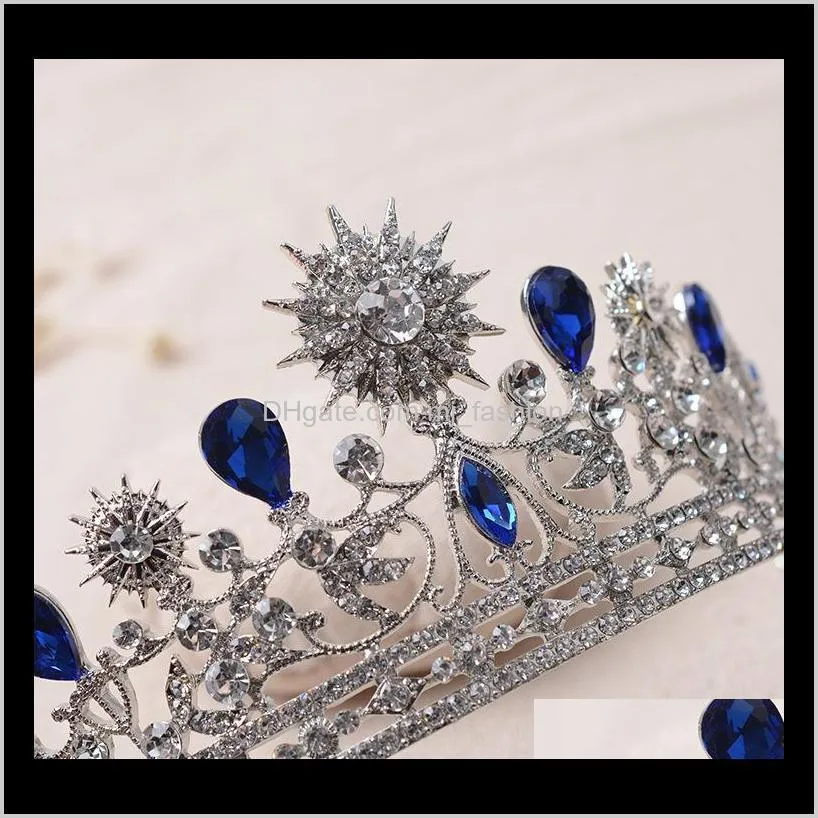 luxury elegant blue rhinestone bridal tiara crystal wedding quinceanera tiaras and crowns pageant tiara hair jewelry accessories