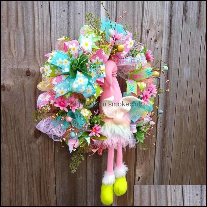 Decoration Easter Artificial Rattan Eggs Wreat Outdoor Indoor Hanging Wreath Home Ornament Diy Craft Wedding #T1G Decorative Flowers &