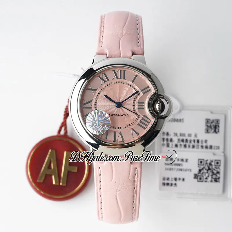 AF WSBB0002 33mm CAL 076 Automatic Womens Watch Pink Texture Dial Silver Roman Markers Leather Strap Super Edition 2021 Ladies Wat3164