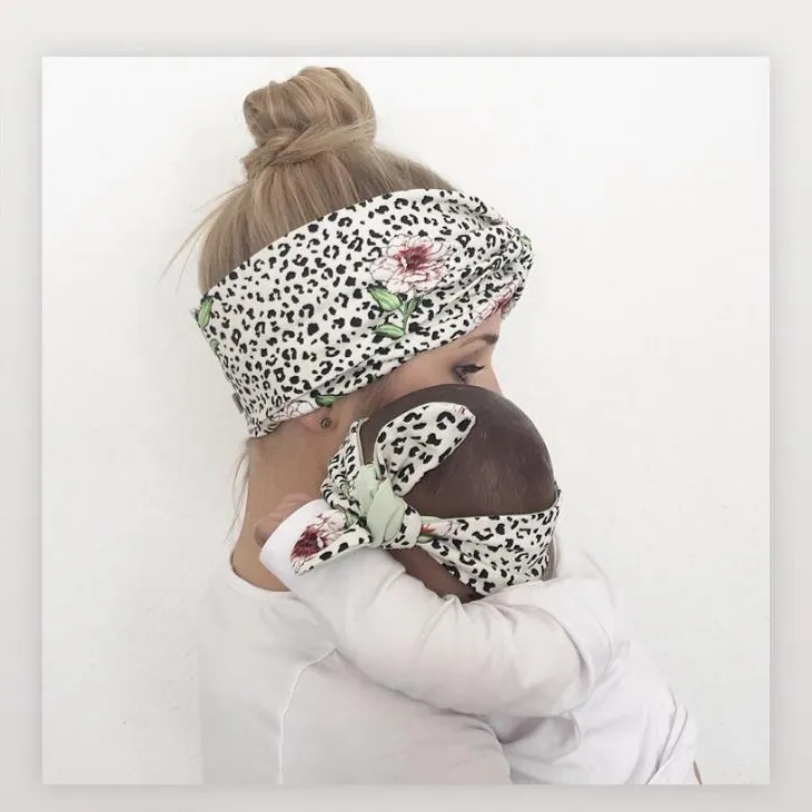 2 unids/set mamá bebé diadema leopardo estampado bandas para el cabello lindo conejo oreja turbante flor niño mujer accesorios para el cabello 5 diseños BT6584