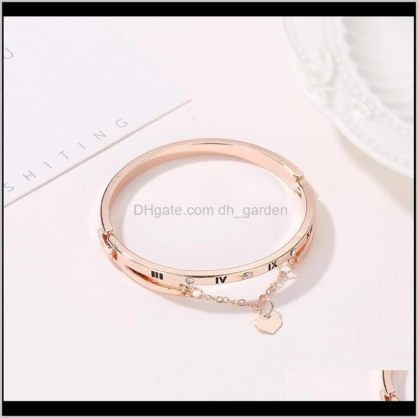 2019 new zircon roman numerals bracelets & bangles women fashion jewelry crystal cuff bangle love heart pendant bracelet