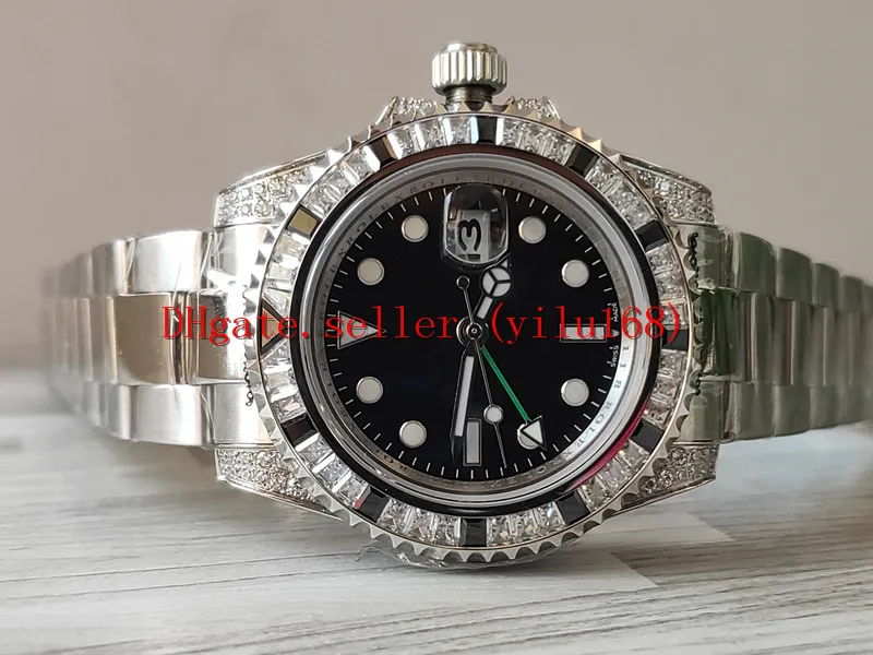 Orologio da uomo di lusso di lusso GMT Meccanico automatico con diamanti Nero bianco Lunetta in ceramica 116759 116758 116718 orologio da polso da uomo in acciaio inossidabile