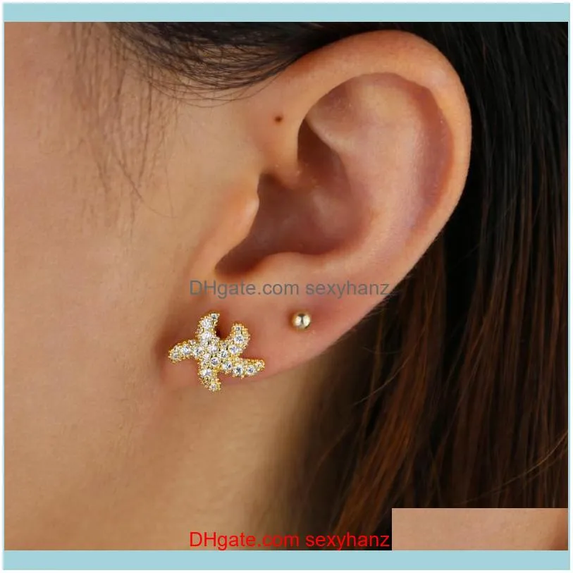 Rainbow Colorful Cz Starfish Sea Star Earring For Women Classic Simple 2021 Christmas Gift Wholesale Geometric Delicate Jewelry Stud