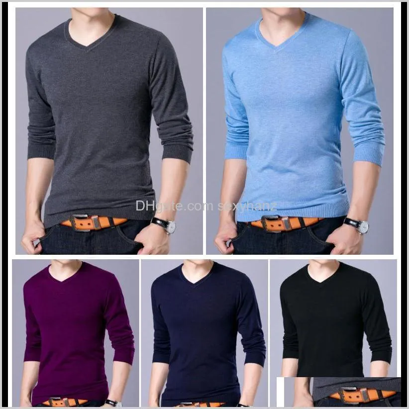 2021 autumn winter fashion men sweater solid v-neck mens knitted sweaters thin tops cashmere wool male sweaters and pullovers1