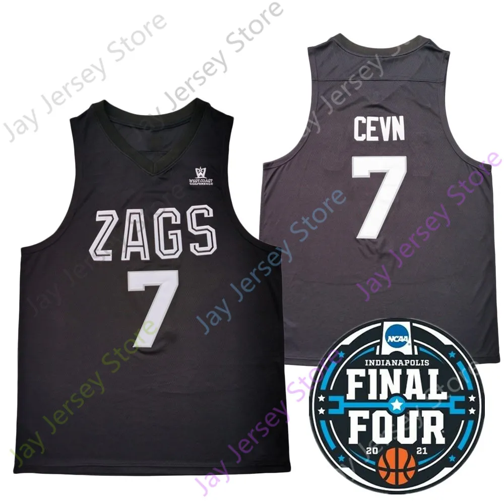 2021 Final Four New College NCAA Gonzaga Bulldogs Jerseys 7 Cevn Basket Black Jersey Dimensione Black Dimensione giovanile Adulto Tutto cucito