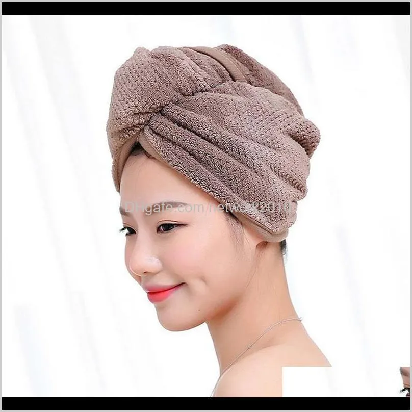 microfiber hair fast drying towel bath wrap hat quick-drying cap turban with button design, women bath super absorbent dryer hair