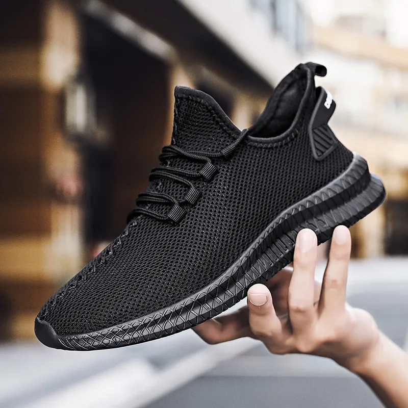 Men's casual breathable black running sports shoes hotsell