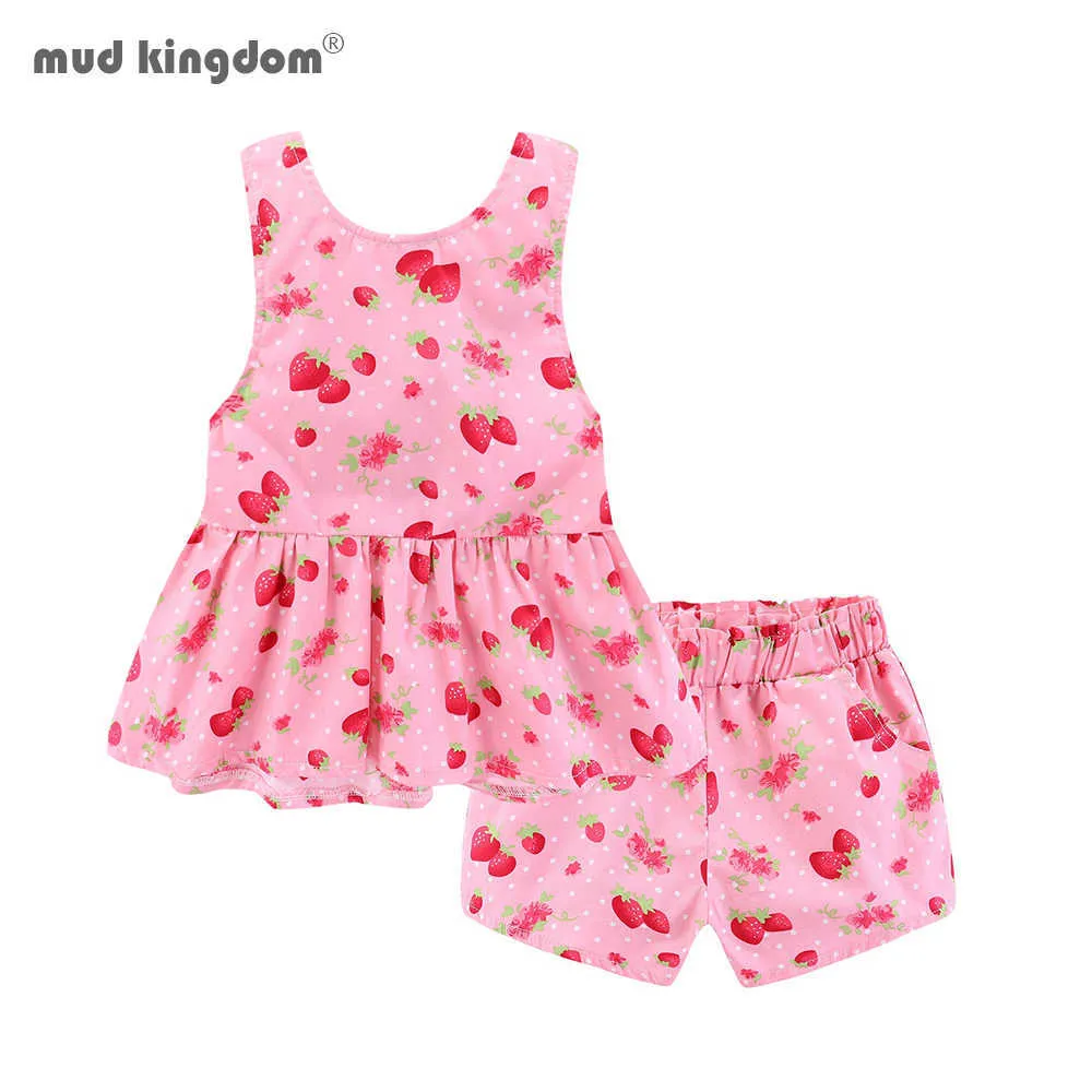 Mudkingdom Backless Frutas Meninas Conjunto Curto Melancia Abacaxi Morango Frutado Roupas Verão Roupas Terno Bonito Novidade 210615