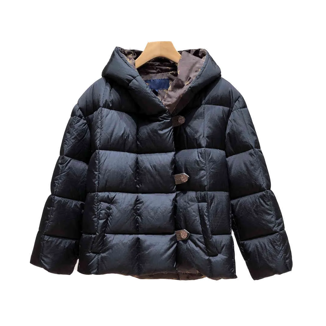 Mode de luxe femmes doudoune L styliste manteau Parka toile boutons couleur Pure capuche épaissir hiver oie vestes femme