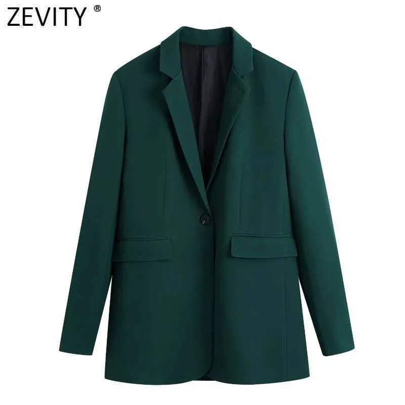 Zevity女性ファッションシングルボタンスリムフィッティングブレザーコートオフィス長袖ポケット女性のアウターウェアシックトップスSW711 210930