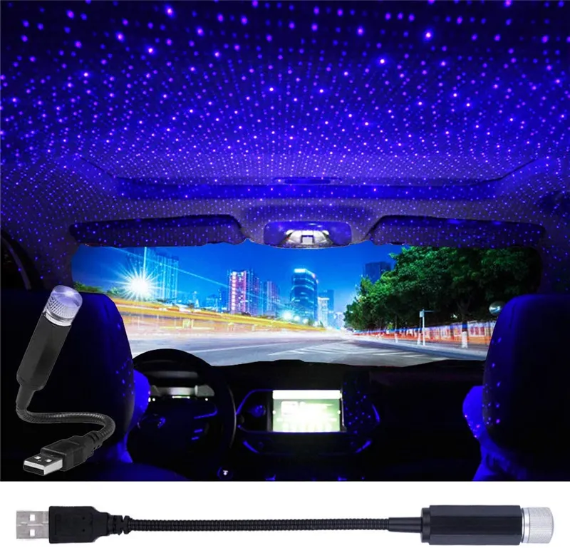 Мини-светодиодные эффекты USB Star Projector Night Light автомобиль крыши крыши портативный регулируемый романтический фиолетовый атмосфера Galaxy внутренняя лампа