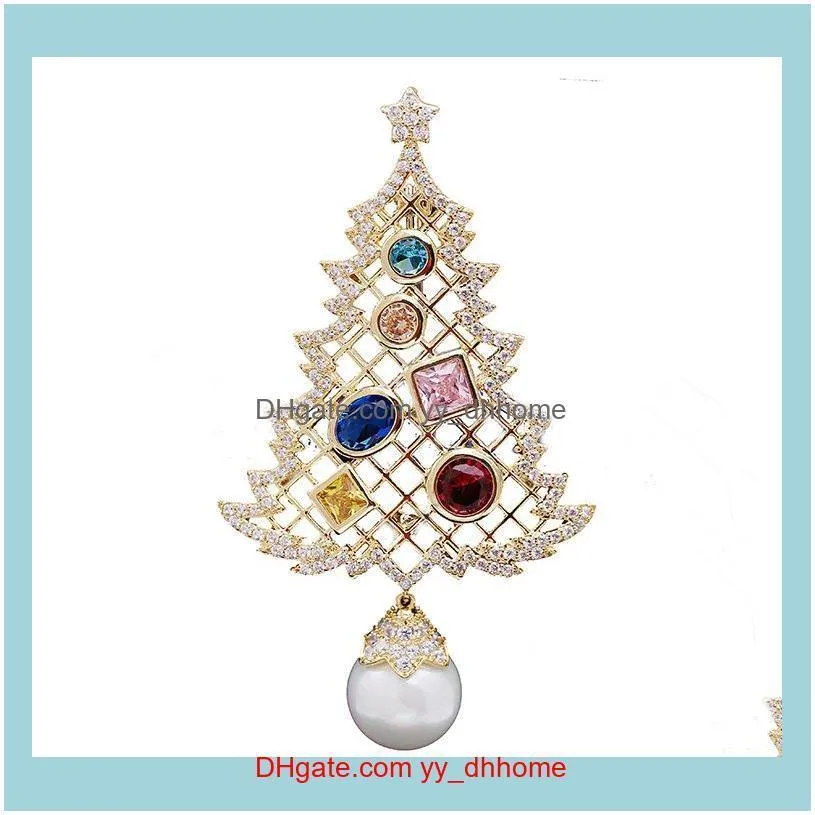2019 Winter new pearl series brooch micro-set ochre Christmas tree pine brooch high quality luxury temperament ladies pin accessories