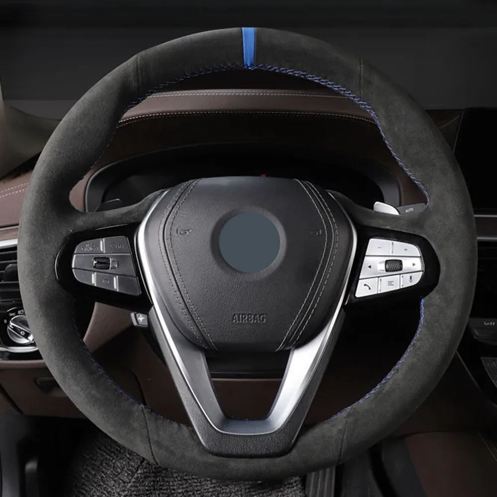 Copertura del volante dell'automobile in pelle scamosciata nera antiscivolo personalizzata fai-da-te per BMW G20 G21 G30 G31 G32 X3 G01 X4 G02 X5 G05 X7 G07 Z4 G29