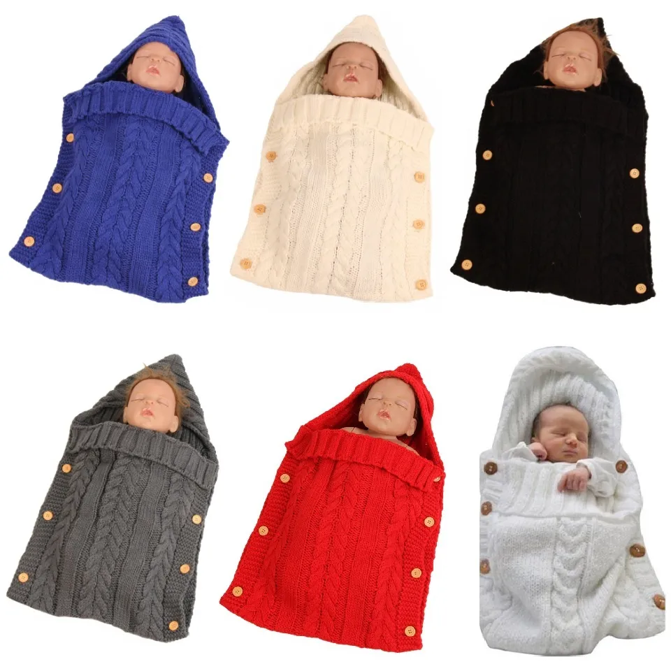 Solid Wool Baby Receiving Blankets Newborn Sleeping Bag Hooded Infant Swaddling Towel Baby Boy Wrap Bedding Quilt Knitting Coat 210413